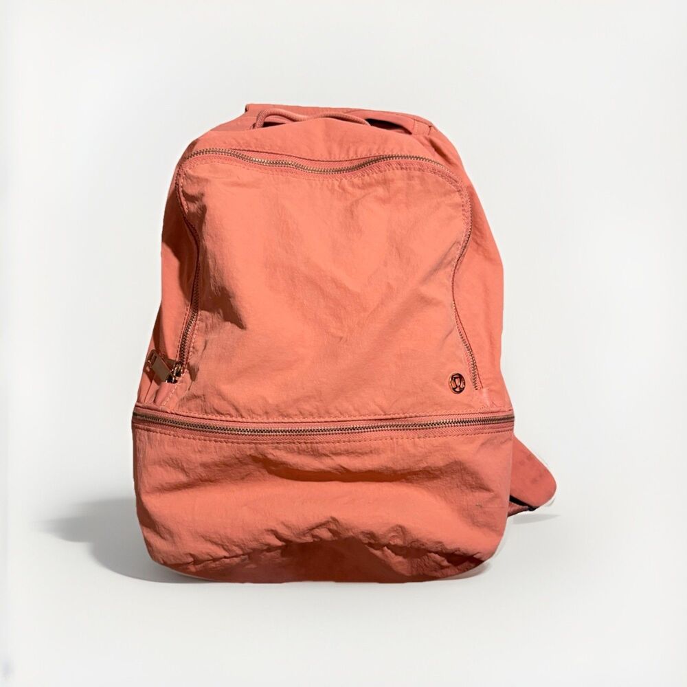 Lululemon Pink Orange Coral Stripped Laptop Backpack Savour The Savasana
